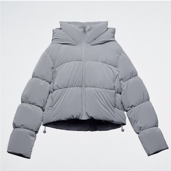 Zara Anorak Gray Puffer Water Repellent Cropped Size XS - Picture 4 of 9